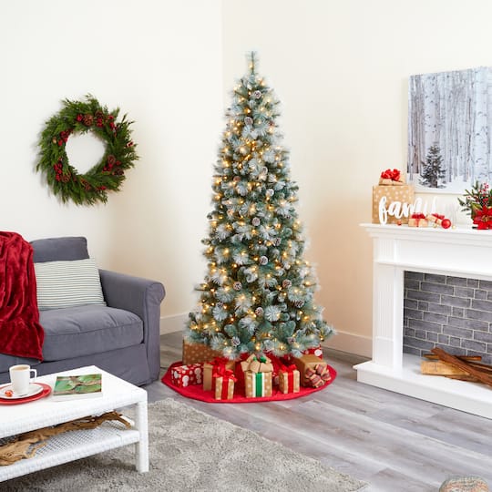 7ft. Pre-Lit Frosted Tip British Columbia Mountain Pine & Pinecones Artificial Christmas Tree with Clear Lights